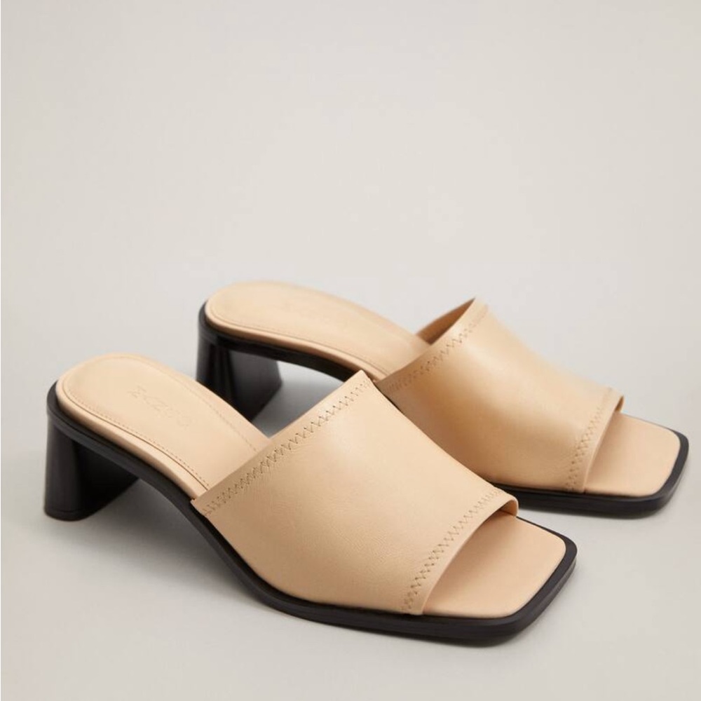 Square Toe Leather Sandal Mules